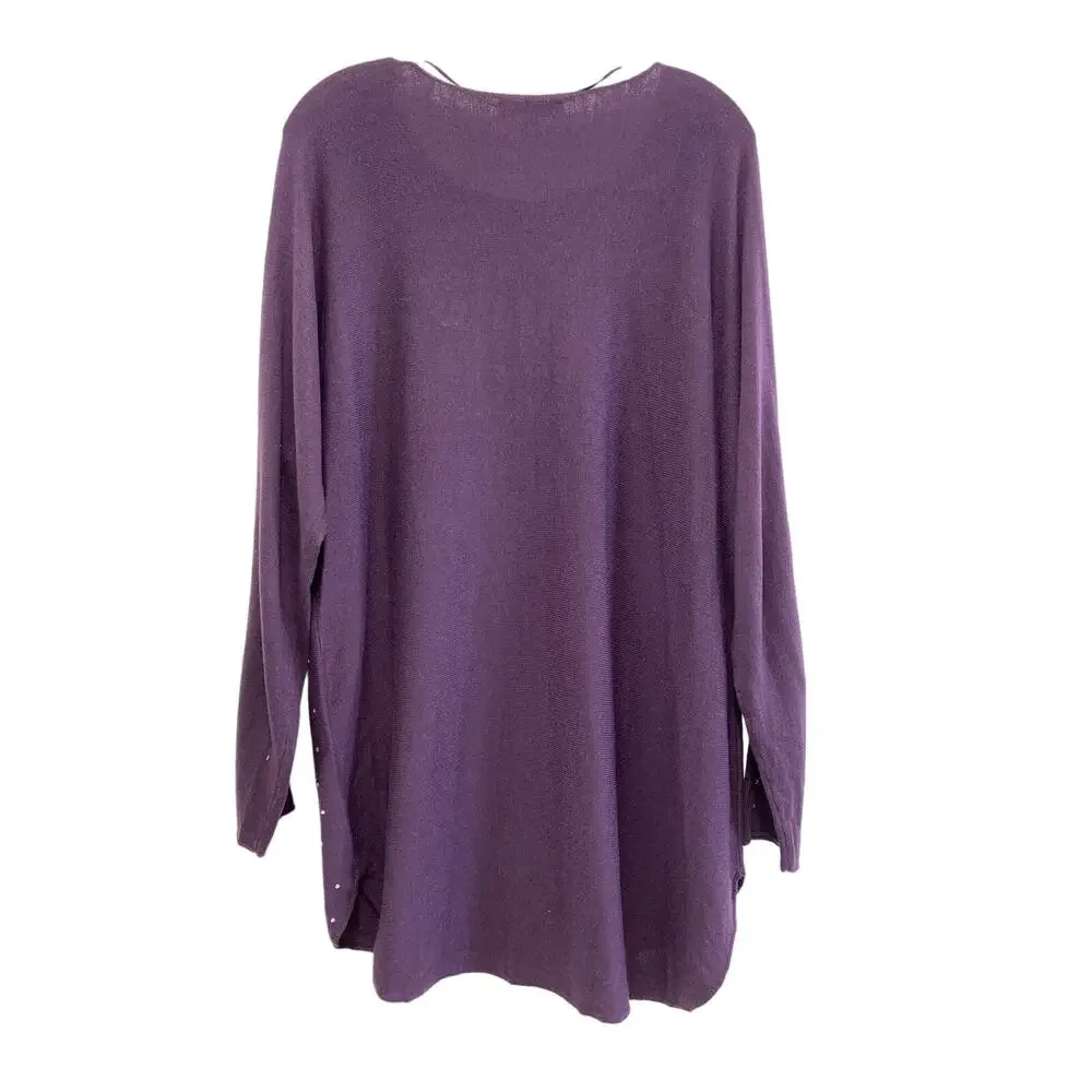 INC International Concepts Boat Neck Rhinestone Wool Blend Sweater Size L Purple